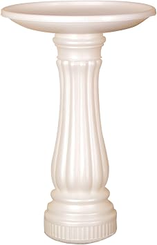 Union Products Bird Bath for Outside, Round Outdoor Patio Lawn and Garden Decor with Fillable Base for Stability, 17"D x 25"H, White