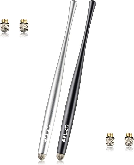 Elzo Stylus Pen Combo Universal Capacitive Touch Screen 2 Packs with 4 Replacement Fiber Fine Tips for Tablet iPad, iPhone, Samsung, Microsoft Surface Pro, HTC, Sony and More Android Phones