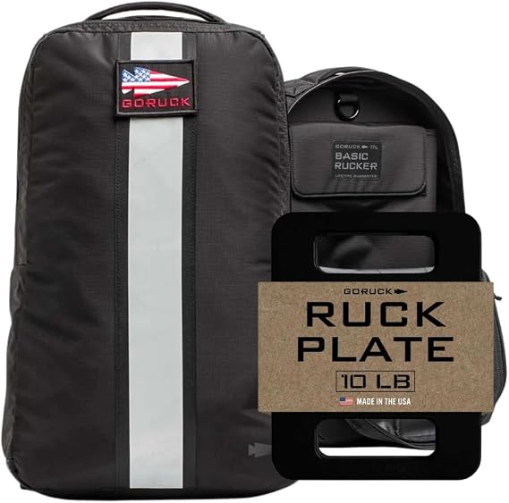 GORUCK Basic Rucker 17L Backpack and 10LB Ruck Plate Bundle, Black | Complete Rucking Starter Kit, Tactical Daypack Plus USA Made Cast Iron Plates, MOLLE Webbing, For Training and Hiking