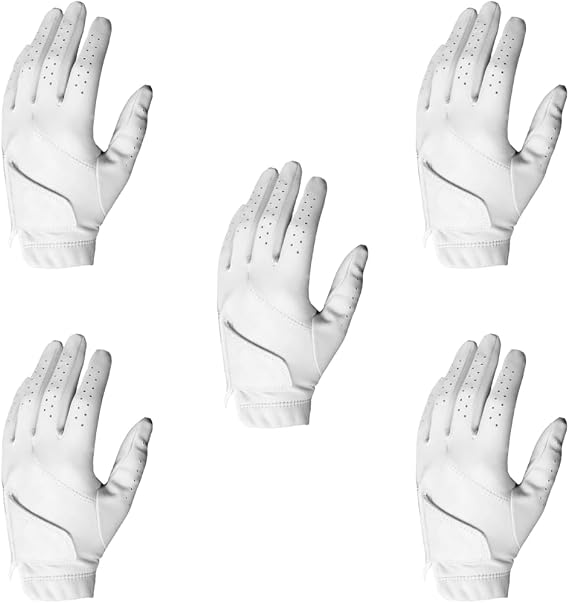 Scratch Cabretta Leather Mens Golf Gloves (5 Pack) Logo Free, Durable & Soft, Small Medium Large X-Large
