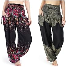 Lannaclothesdesign Black Flower and Black Mandala Boho Pants Bundle Size Small