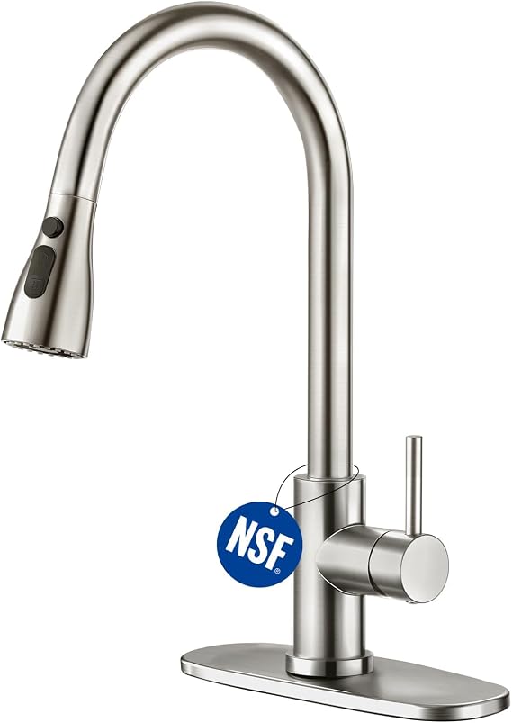 CREA Kitchen Sink Faucet,Pull Down Kitchen Faucets with Sprayer 3 Modes,Brushed Nickel Uitility Laundry Faucet Single Hole Bar Sink Faucet 360Swivel High Arc Commercial RV Faucet Stainless Steel