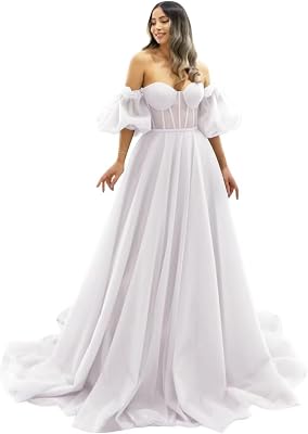 Changuan Puffy Sleeve Prom Dresses for Women 2024 Long Ball Gown Off Shoulder Wedding Dress Aline Formal Party Gowns