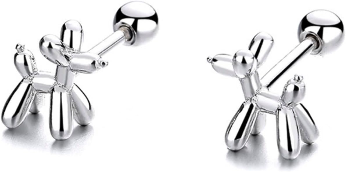 Dainty Animal Balloon Dog Stud Earrings | S925 Sterling Silver Simple Small Special Design 3D Balloon Dog Screw Back Stud Earrings Hypoallergenic Piercing Jewelry for Women