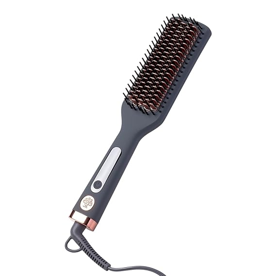 Hairitage Heated Ceramic Straightening Brush for Blowouts - Volumizing + Straightening - Anti-Frizz Blow Dry Brush for Smooth Shiny Hair - One Step Ceramic Tourmaline Hot Styling Brush -All Hair Types
