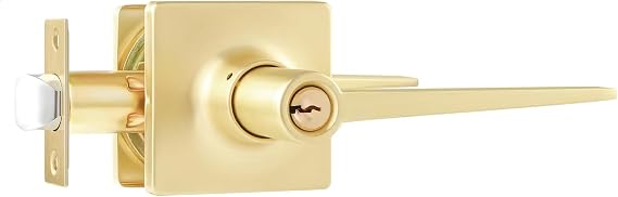 Leydebong 1 Pack Gold Interior Door Handles, Gold Entry Lever Door Handle with Keys, Reversible for Right & Left Side, Satin Brass Finish