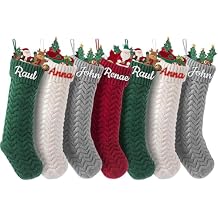 Eyesoul Christmas Stockings Personalized Christmas Stockings with Name, 18 Large Large Knitting Xmas Stocking, Custom Name Family Christmas Stockings, Christmas Party Decoration (Set of 7)