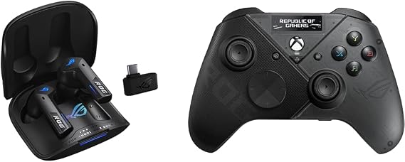 ASUS ROG Cetra True Wireless Gaming Headphones & ROG Raikiri Pro OLED Display Gaming Controller Bundle
