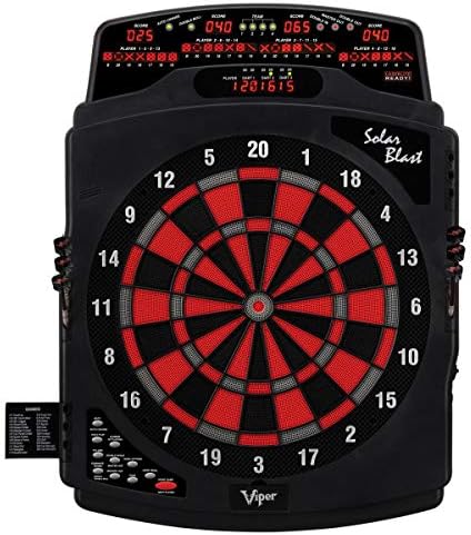 Viper Solar Blast Electronic Dartboard and Attachable Lighted Throw Line with Over 55 Games and Overhead 4-Panel Auto-Scoring LED Cricket Display
