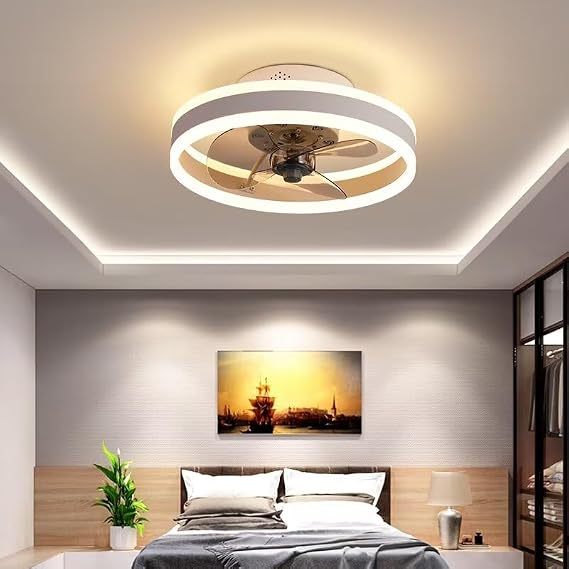 AHWEKR Led Ceiling Fans with Lights Reversible Remote, 6 Speeds Modern Bedroom Fan Ceiling Light Quiet Φ40cm Dimmable Small Ceiling Fan Light for Living Room,White