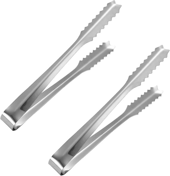 2 Pcs 304 Stainless Steel Ice Tongs, 8 inches Ice Tube Tongs for Ice Bucket Ice Sugar Cubes Coffee Bar Food Serving etc