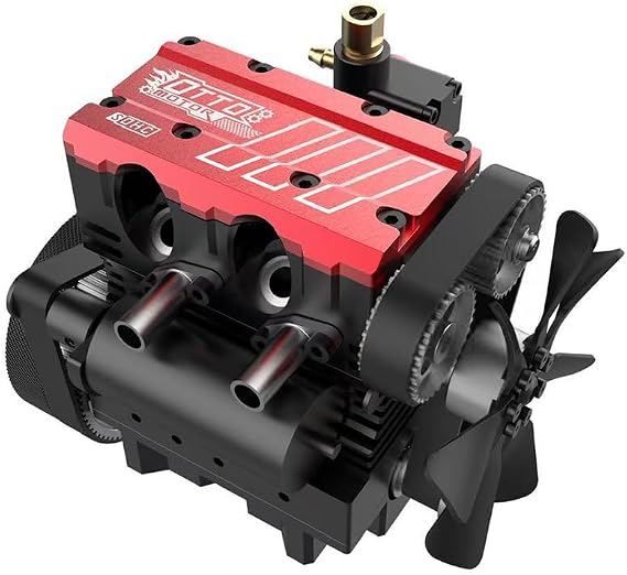 Engine Model Kit for Adults ST-NF2 7cc Engine Kit L2 Mini Engine Assembly Kit Inline 2-Cylinder 4-Stroke Metal Engine Model Kit Air-Cooled Engine Motor Model Physical Gift Red