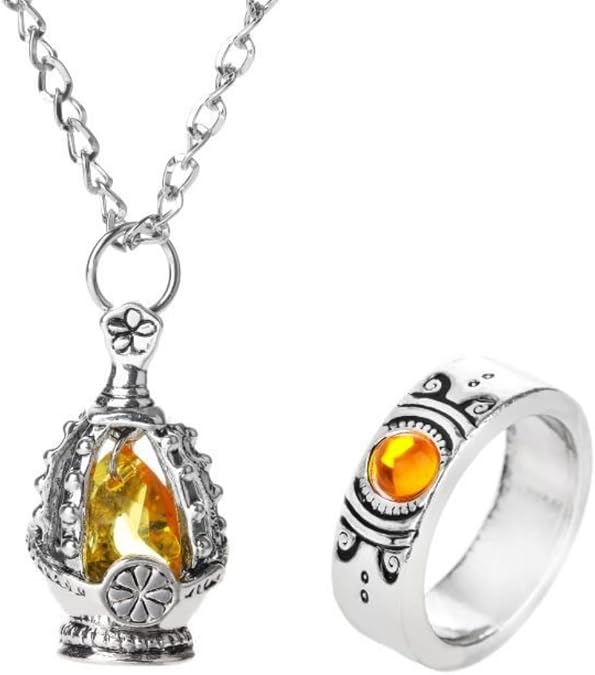 Ultimate Anime Cosplay Jewelry Set: 5 Soul Core Gem Necklaces with 5 Unique Tail Rings for Every Character!