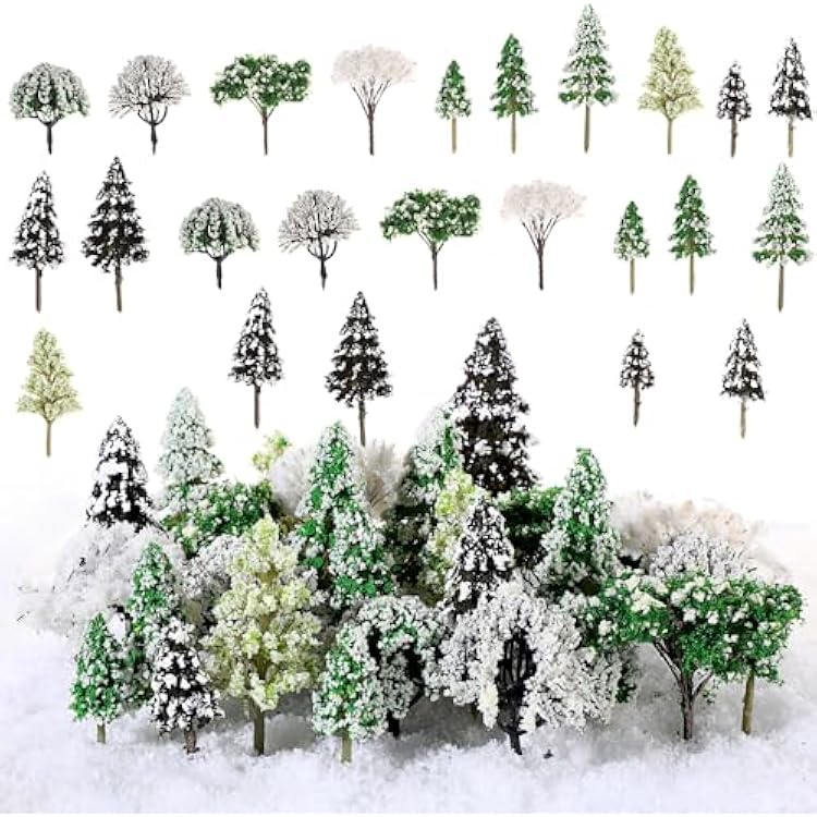 28 Pcs Miniature Model Trees for Diorama Mini Tiny Winter Snowy Tree Figurine for Villages, Craft, Model Train Scenery Accessories