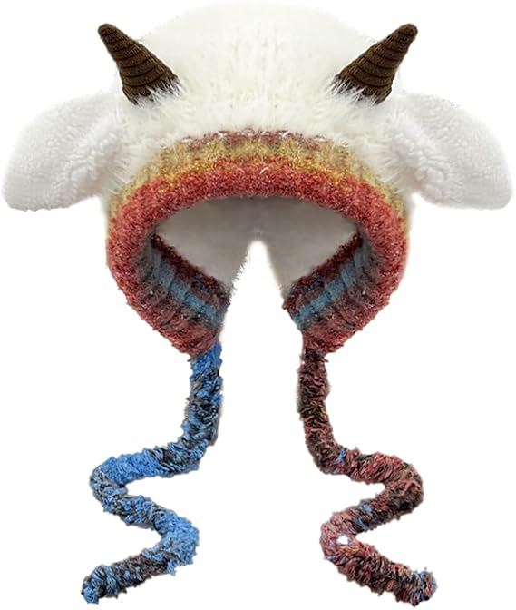 Winter Plush Faux Fur Knitted Animal Hat Cozy Cute Horns Sheep Ears Beanie Cap Warm Ear Flap Thick Lining Crochet Hats 2025