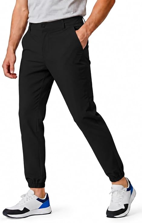 GINGTTO Mens Golf Pants Joggers Slim Fit Tapered Stretch Black 28in Inseam