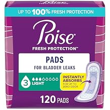 Poise Incontinence Pads & Postpartum Incontinence Pads, 3 Drop Light Absorbency, Regular Length, 120 Count (4 Packs of 30), Packaging May Vary
