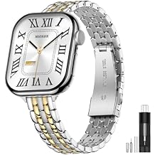 MioHHR Slim Metal Bands Compatible with Apple Watch Bands for Women 38mm 40mm 41mm 42mm (Series 11 10), Stainless Steel Strap Bands for iWatch Series 11 10 9 8 7 6 5 4 3 2 1 SE3/2/1, Silver/Gold