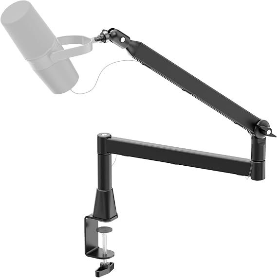 BASN Low Profile Microphone Boom Arm Stand with Desk Clamp - Rotatable & Storable Design, Cable Management Channel, 3/8" to 5/8" Thread Adapter for Podcast, Gaming, Streaming, Vocal Recording