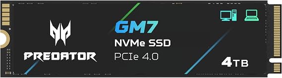 Acer Predator GM7 4TB M.2 NVMe SSD PCIe 4.0 - Read Speed up to 7400 MB/s - Professional Internal Hard Drive - Gaming Memory Compatible with PC Laptop & PS5