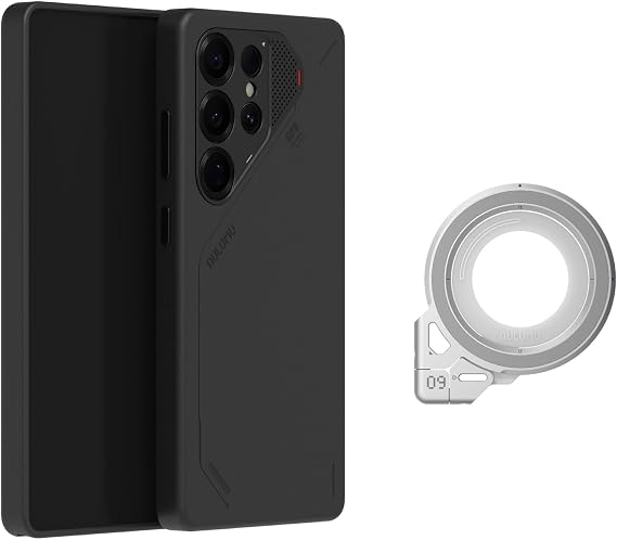 Aulumu S25 Ultra Galaxy Vegan Leather Magnetic Case+G09 Magnetic Ring Grip,Includes (S25) Black + (G09) Silver