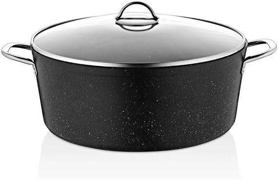 3109 - 2 Parça - Biogranit, 36x14,5 Cm - 13 Litre, Büyük, Derin Tencere Siyah Gövde, Platin Detay
