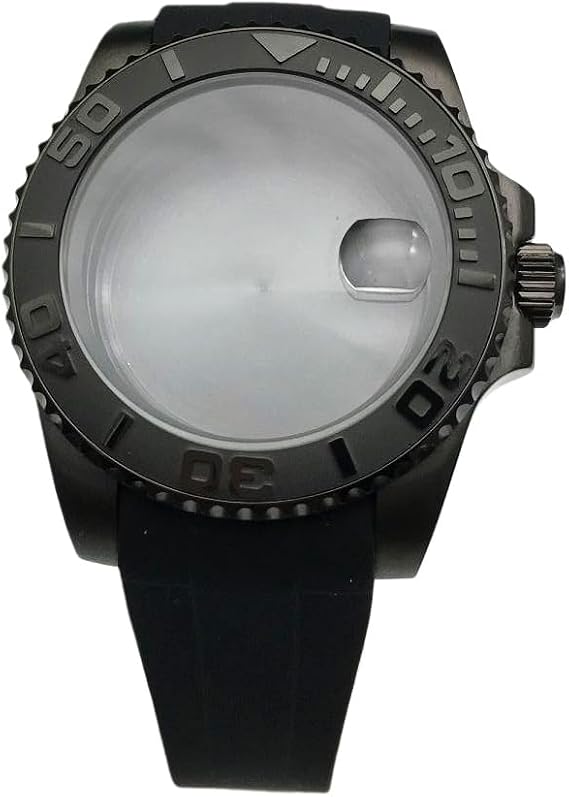 40mm Watch Case + Rubber Strap Kit, Curved End Bracelet Ceramic Bezel Insert Replacement Watch Modification Set for Rolex Submariner