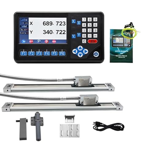 2Axis LCD DRO Multi-Function Digital Readout Display, 8''x20'' 5um Magnetic Scales EIA-422 Output IP67 DIY OEM Encoder Sensor for Lathe Milling Bridgeport Knee Mill (220mmx520mm)