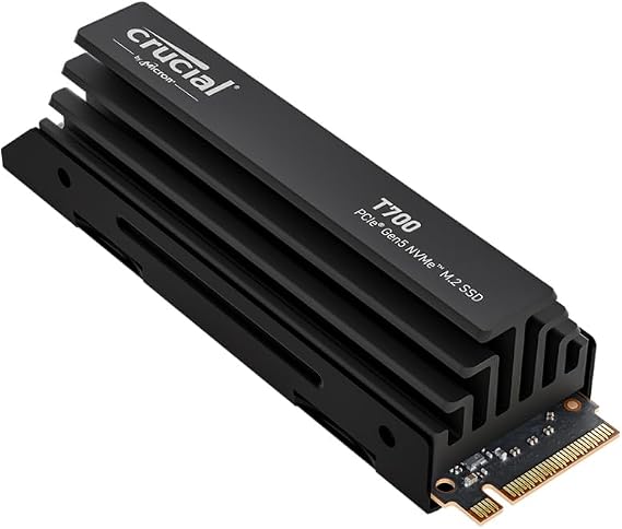 Crucial T700 1TB SSD with Heatsink, PCIe Gen5 NVMe SSD, Up to 11,700MB/s, TLC NAND, Intel & Ryzen Compatible, for Hardcore Gaming & High-Speed Storage, Solid State Drive CT1000T700SSD5