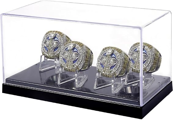 Championship Ring Display Case 4 Slot | Baseball, Softball, Football, Sport, High School Ring Box (Four Holes-1)