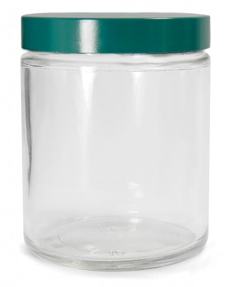 Qorpak GLC-05728 Clear Glass 16oz Straight Sided Tall Jar, with 63-400 Green Thermoset F217 PTFE Lined Cap (Case of 12)