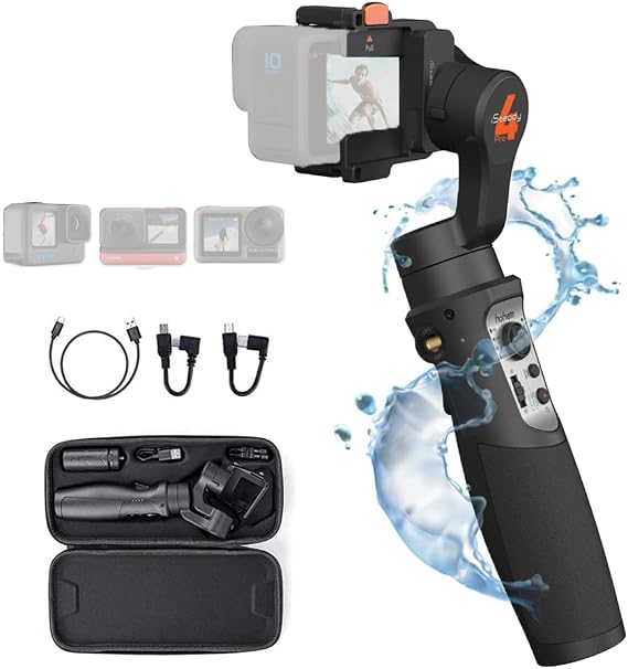 Hohem Pro4 Action Camera Gimbal for GoPro Hero 10/9/8/7/6/5 Osmo Action Insta360 oneR Camera, 3-Axis Handheld Stabilizer IPX4 Waterproof Motion Delay Shooting Vlog - Japanese Manual