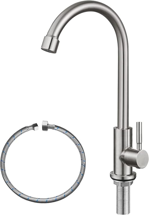 Cold Water Only Tap SUS304 Stainless Steel Tap for Kitchen Sink,Brushed Nickel Campervan Taps High Arc Single Handle (Brushed Nickel)