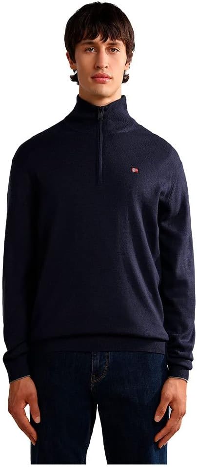 Napapijri Elegant Half-Zip Embroidered Blue Men's Sweater, Small