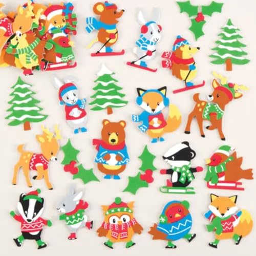 Baker Ross AV453 Winter Woodland Foam Stickers - Pack of 120, Self Adhesives, Perfect for Children to Decorate Collages and Crafts, Ideal for Schools, Craft Groups, Party Crafting, Home