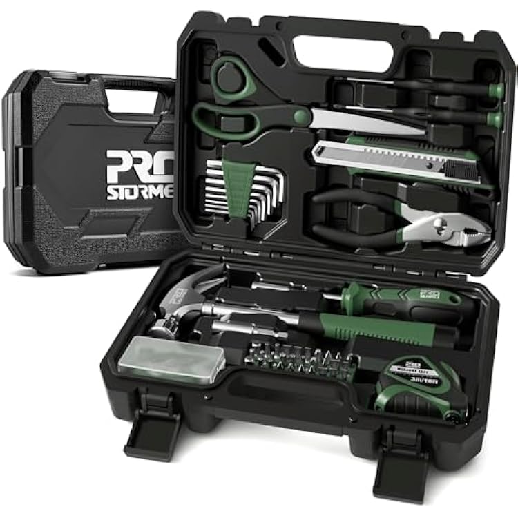 Prostormer 93-Piece Tool Kit, Basic Household Repair Tool Set with Toolbox Storage Case, Small Starter Tool Box Kit for Homeowners and College Students Green