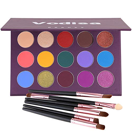 Colorful Eyeshadow Palette Matte Shimmer High Pigmented Eyeshadow Pallet 15 Colors Professional Makeup Nudes Warm Natural Long Lasting Waterproof Eye Shadow with Make Up Brushes Set Purple