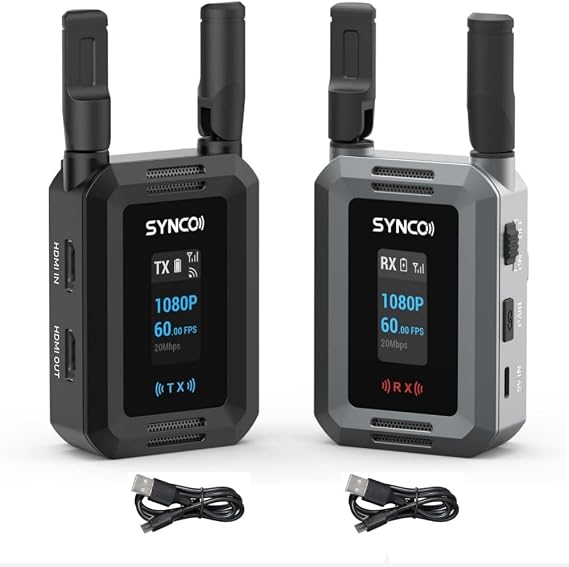 Synco Xvision HD Video Transmission System 300 Meters 1080P 60fps HD Transmitter and Receiver 40ms Latency Real-Time Monitoring for Live Streaming, Filming,TVC (1 TX and 1 RX)