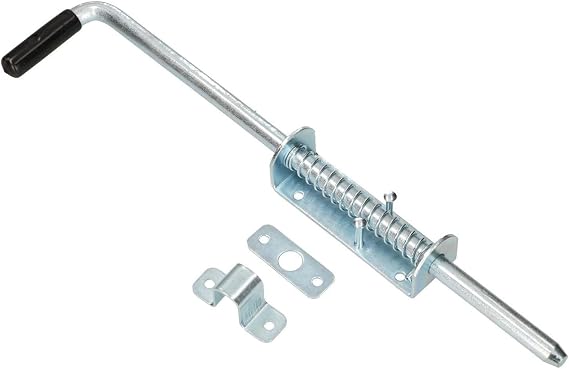 KOTARBAU Gate Latch - 420 mm - Spring Latch - Floor Slider for Gates - Secure Locking - with Rubber Handle - Gate Lock - Weatherproof & Durable - Galvanised Steel - Silver