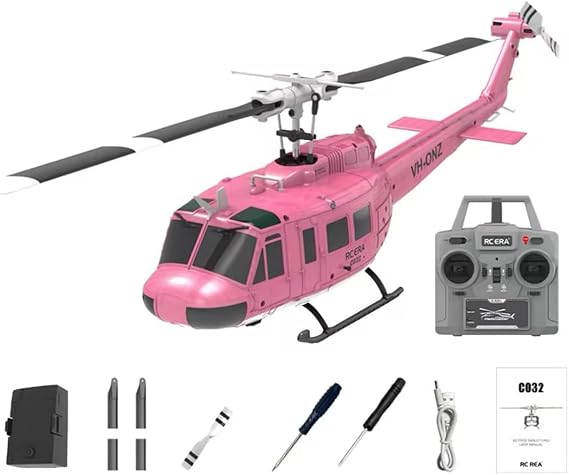 UH-1 Huey RC Helicopter, 1/48 2.4G 6CH Flybarless RC Helicopter Model with Optical Flow Positioning, Outdoor Airplane for Beginner (RTF Version)