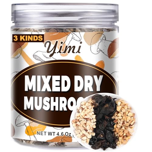 Yimi Freeze-Dried Mushroom Dices for Ramen, 3 Kinds Mushrooms for Instant Cooking - Dehydrated Diced Shiitake, Champignon,Woodear Mushroom Blend, Soft Texture Bold Flavor, Vegan Food, Ideal for Gift, 4.6 oz
