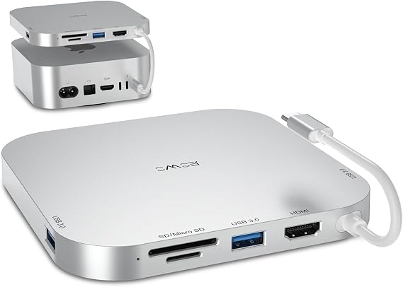 USB C Hub Dock for Mac Mini M4, JESWO 6-in-1 Mac Mini M4 Dock with HDMI 4K@60Hz, 3 USB 3.0 Ports, TF/SD Card Reader, USB C Multiport Adapter Compatible MacBook Air/Pro more Thunderbolt 3/4 Laptop