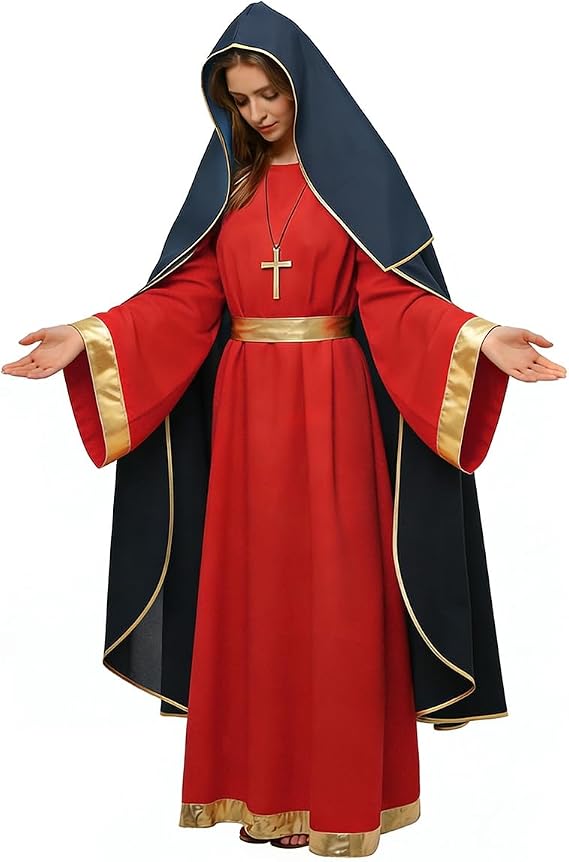 Virgin Mary Costume for Women Biblical Nativity Robe Outfit for Christmas Plays Church Events