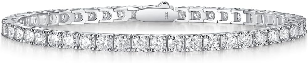 FANCIME Moissanite Tennis Bracelet 4.7-19 Carats 925 Sterling Silver Imitation Diamond Tennis Bracelet 3/4/5mm D Color VVS1 Round Cut Moissanite Bracelet for Women Men