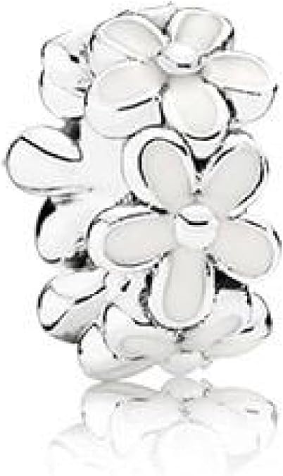 Pandora Jewelry White Daisy Flower Spacer Charm - Stunning Flower Charm for Pandora Charm Bracelets - Perfect Charm for Mom, Sister, Daughter & More - Sterling Silver and Enamel, No Box