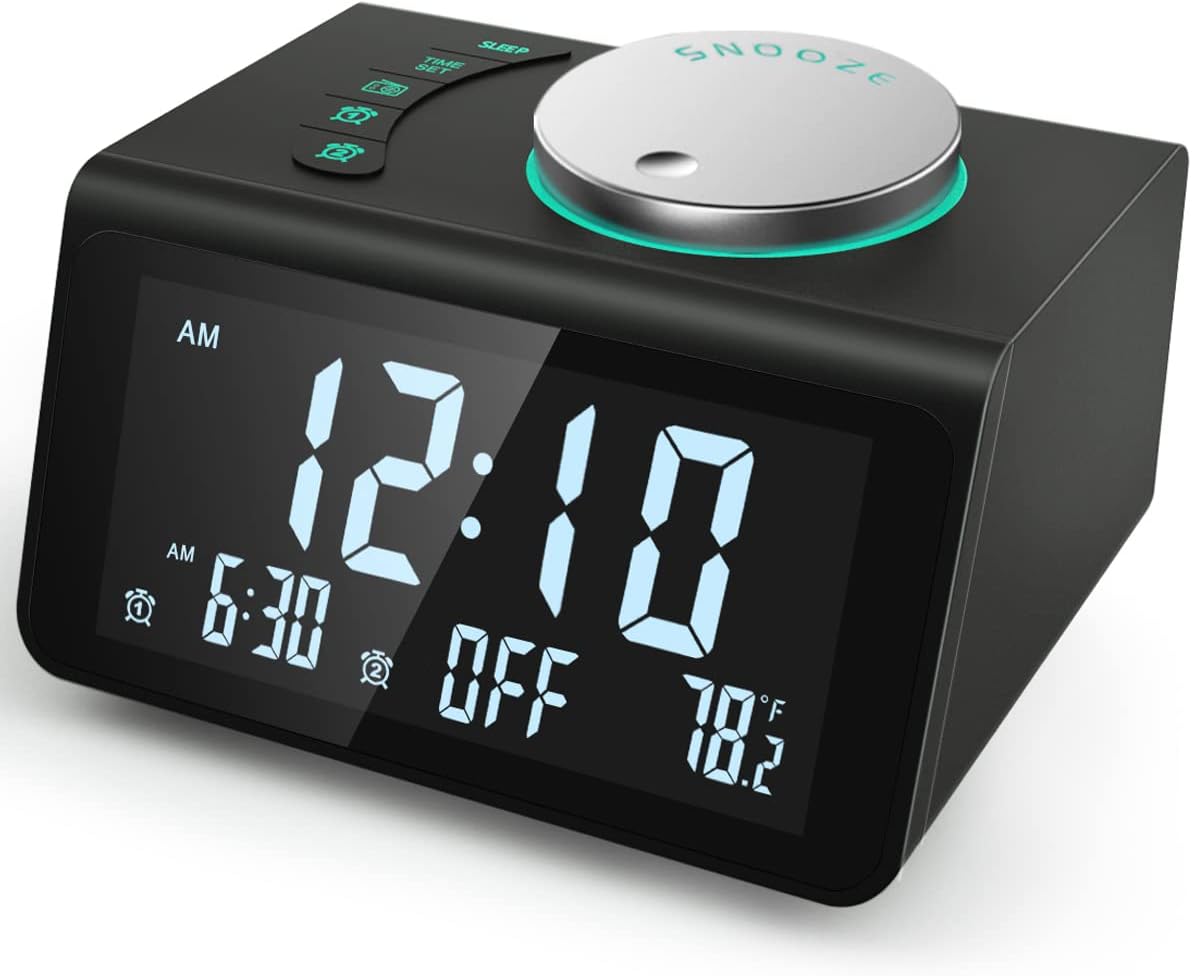 2023 Newest】 ANJANK Small Digital Alarm Clock Radio - FM Radio,Dual USB Charging Port,Dual Alarm with 7 Alarm Sounds,Adjustable Volume&amp;Brightness Dimmer,Temperature,Battery Backup,Sleep Timer,Bedroom