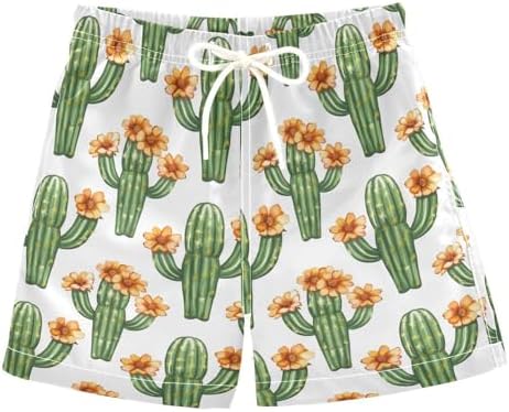 Boys Swim Trunks Cactus Flower Tropical Plant Leaves Kids Swim Shorts Quick Dry Bathing Suit Toddler Swimsuit