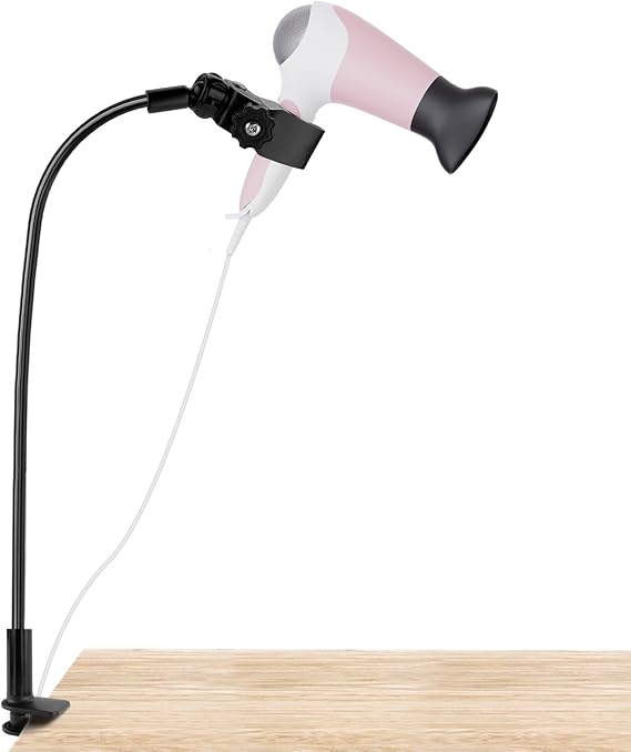 LUEXBOX 360 Degree Rotating Lazy Hair Dryer Stand, Adjustable Hose Hands Free Stand with Clips for Countertop (Black)