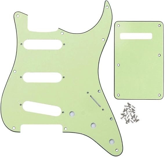 FLEOR SSS 8 Hole Vintage ST Pickguard Guitar Back Plate with Screw for Vintage ST Style Guitar Parts, 3Ply Mint Green
