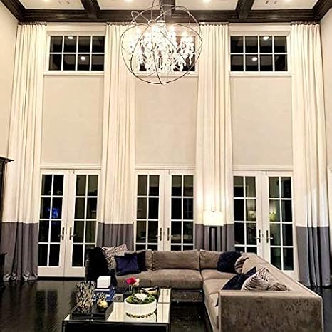 Ikiriska Extra Long Luxury Solid Linen Curtain Off White/Dark Gray Custom Made 9 10 11 12 13 14 15 16 17 18 20 24 feet 9 ft Wide 1 Drape 2 Story (50" Wx84 L)